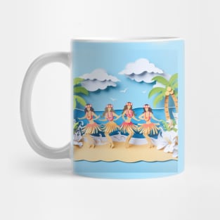 Beach Front Paper Art Hula Wahine Mug